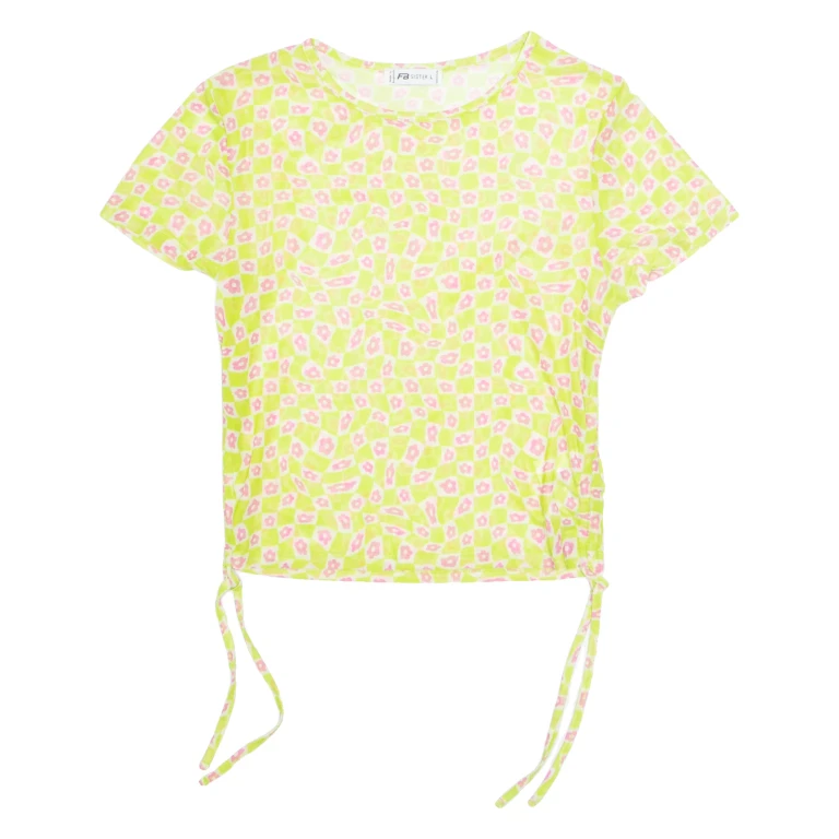 FB SISTER Sheer Ruched Womens Printed Top Green Floral L