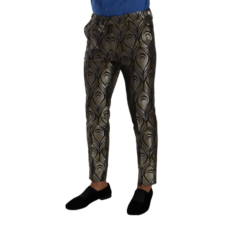 Dolce & Gabbana Silver Gold Jacquard Men Trouser Dress Pants Black - Men