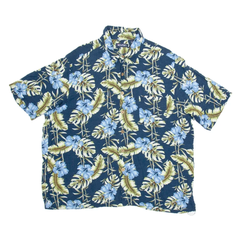 PURITAN Mens Hawaiian Shirt Blue Floral XL