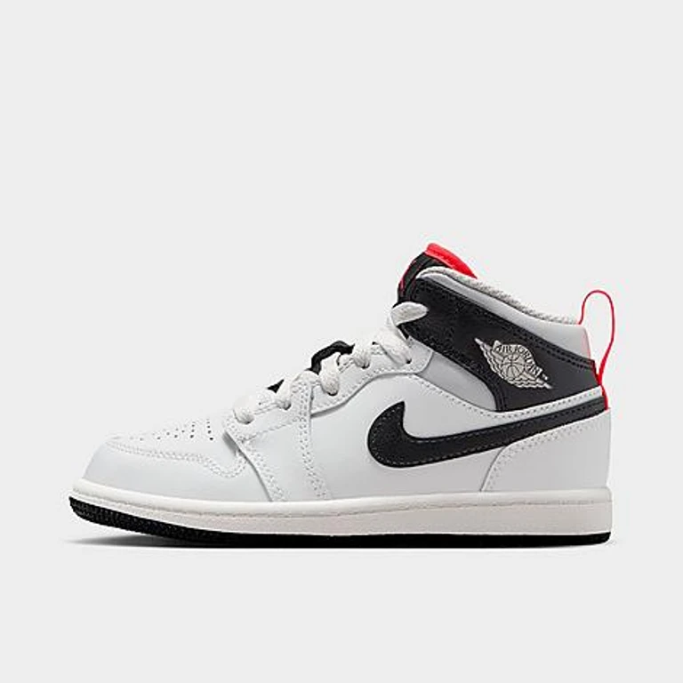 Jordan Little Kids Air Retro 1 Mid Casual Shoes in Summit White/Infrared 23/Neutral Grey Size: 1.0