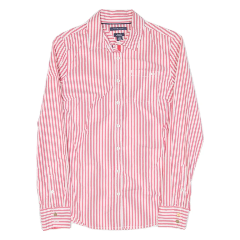 TOMMY HILFIGER Womens Shirt Pink Striped Long Sleeve XS