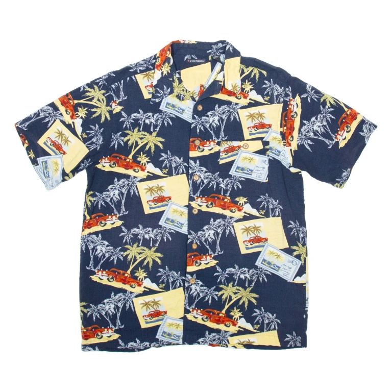 KNIGHTSBRIDGE Mens Hawaiian Shirt Blue Crazy Pattern L
