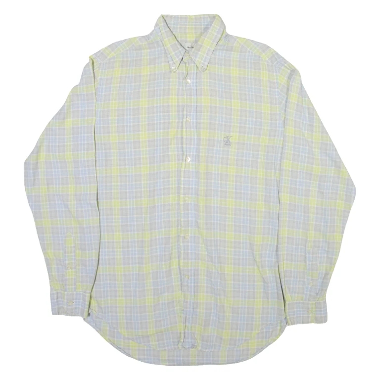 CALVIN KLEIN JEANS Mens Shirt Grey Check Long Sleeve M
