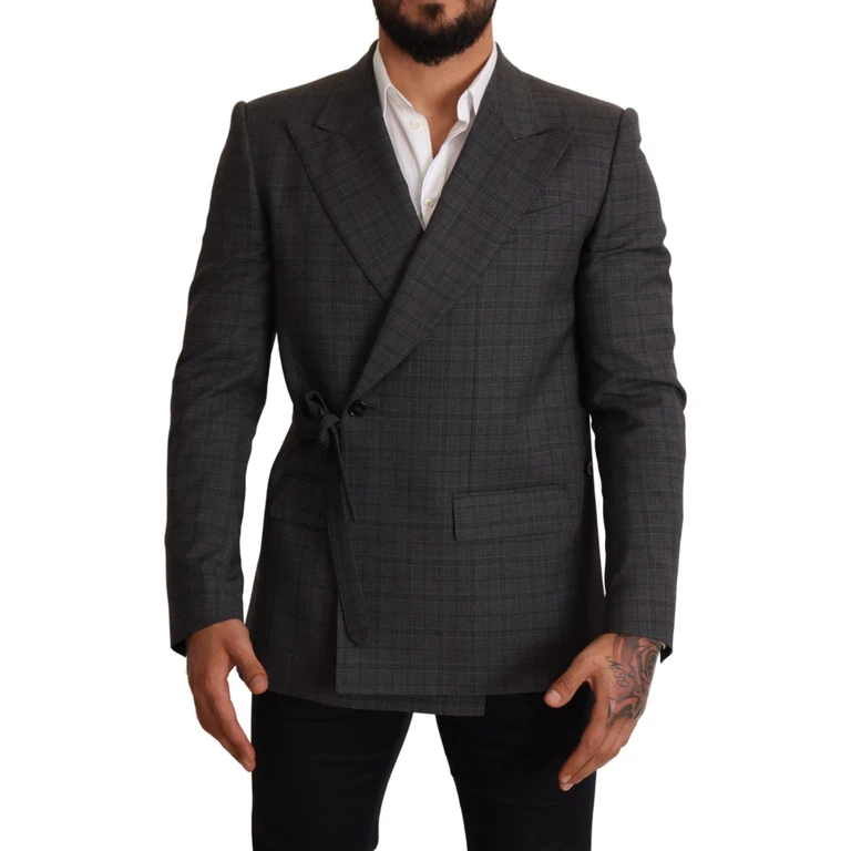 Dolce & Gabbana Gray Check Wool Slim Fit Blazer Jacket Clothing - Men