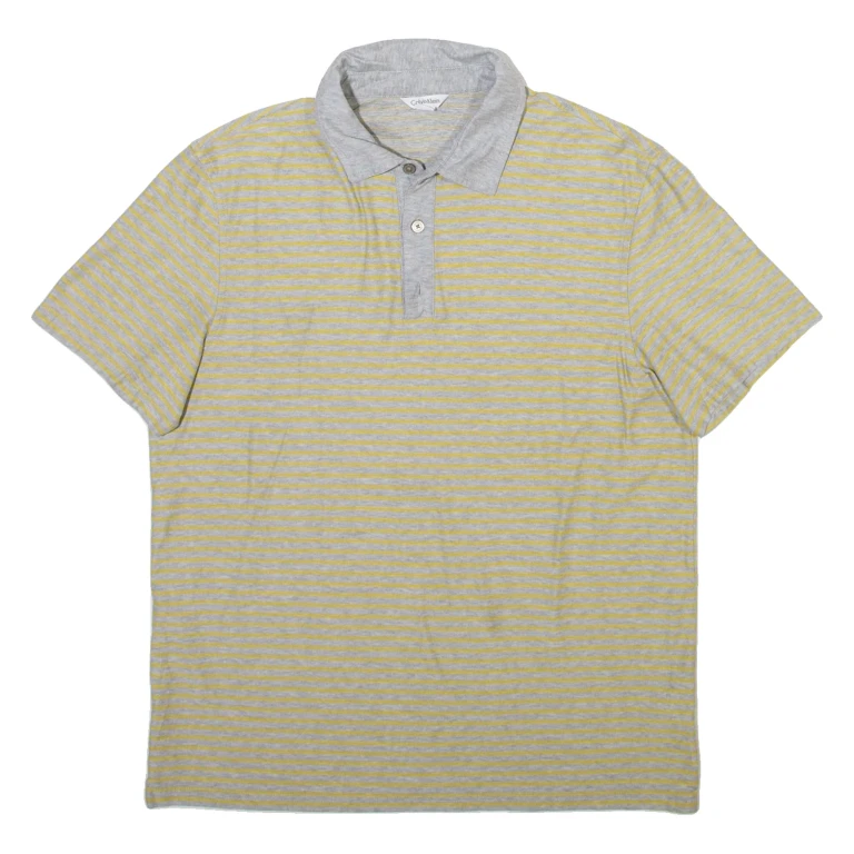 CALVIN KLEIN Mens Polo Shirt Grey Striped M