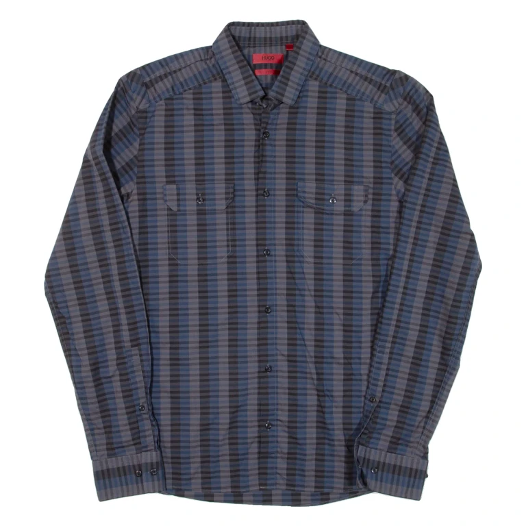 HUGO BOSS Slim Fit Mens Shirt Blue Check Long Sleeve M