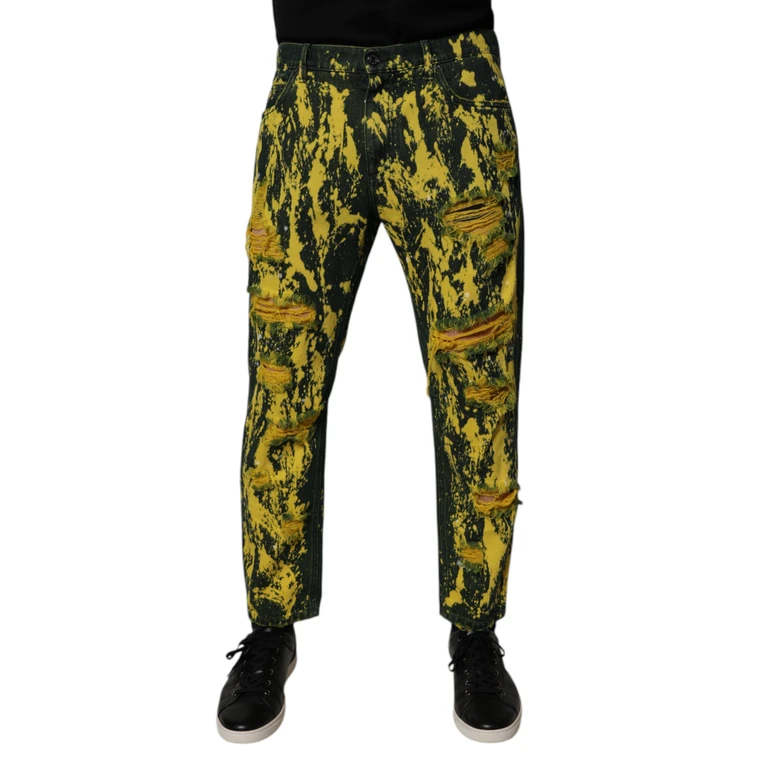 Dolce & Gabbana Black Yellow Tie Dye Tattered Skinny Men Denim Jeans Cotton Clothing - Men