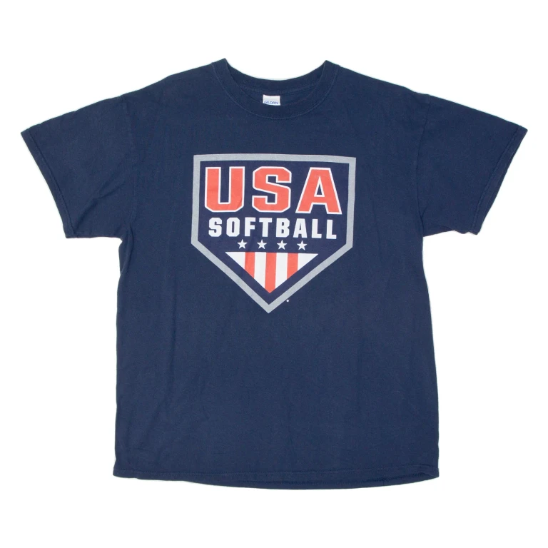 GILDAN USA Softball Mens T-Shirt Blue USA L