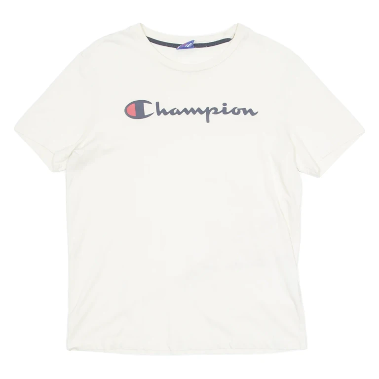 CHAMPION Mens T-Shirt Cream Crew Neck XS