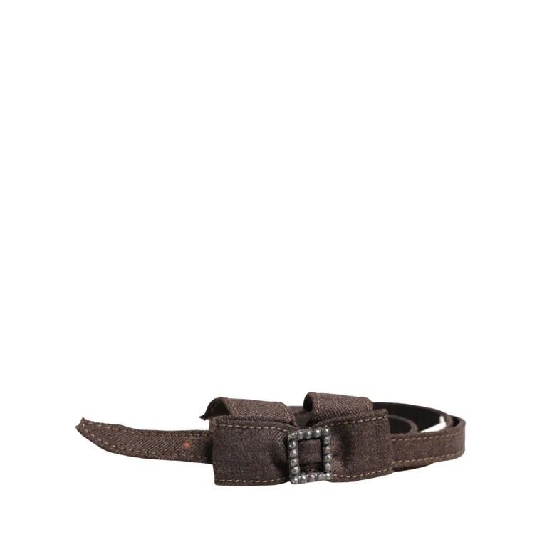Dark Brown Wool Bow Embellished Buckle Belt Nylon - Women