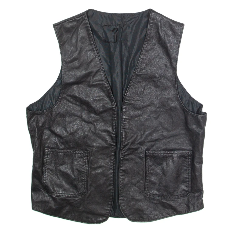 Mens Waistcoat Black Faux Leather S