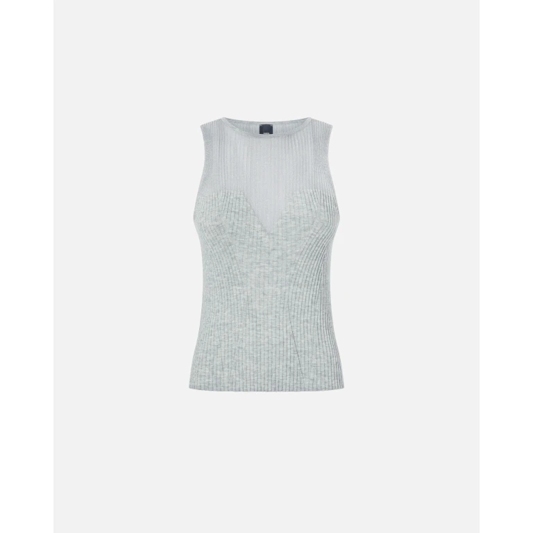 Pinko - Top côtelé sans manches en soie et cachemire - XS
