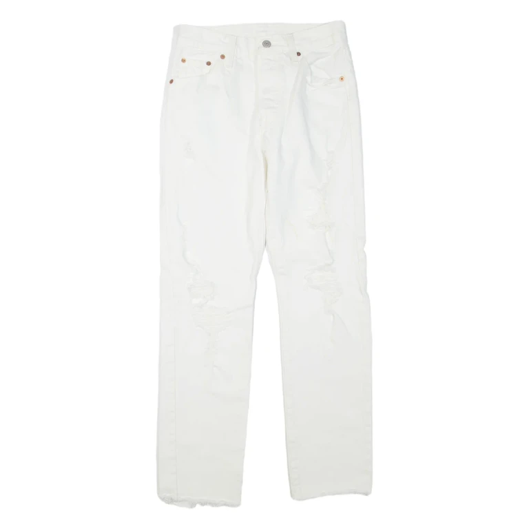 LEVI'S 501 Jeans Distressed Womens White Regular Straight W25 L30
