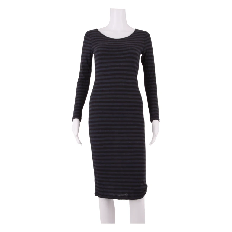 GANNI Womens Bodycon Dress Blue Striped Long Sleeve Midi S