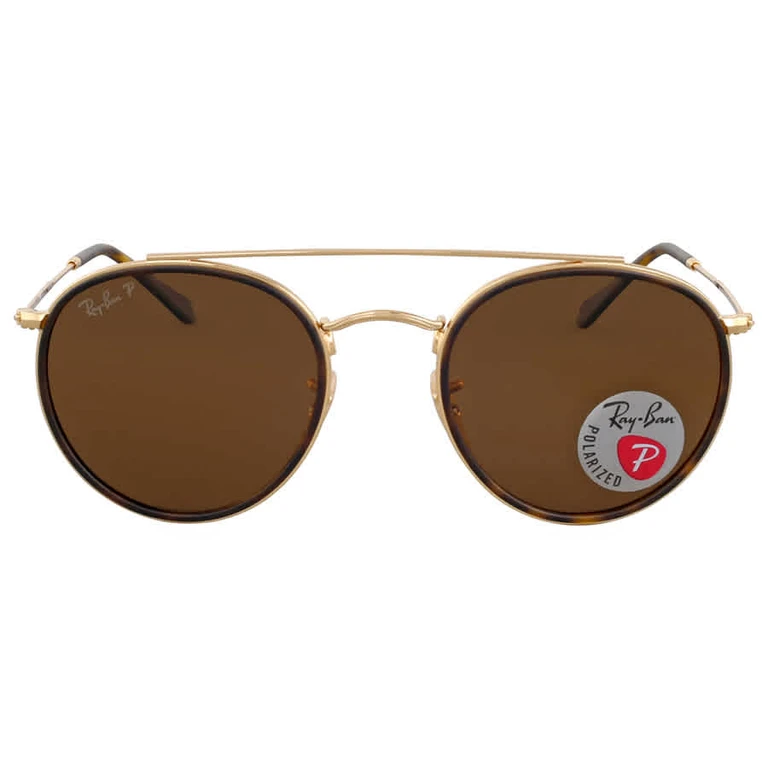 Ray Ban Round Double Bridge Polarized Brown Classic B-15 Unisex Sunglasses RB3647N 001/57 51