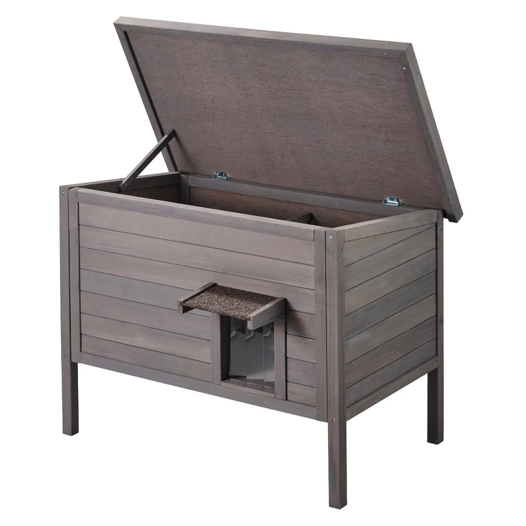 Outdoor Cat House Wooden Feral Cat Shelter with Roof & PVC Door Flaps - Multicolor 1