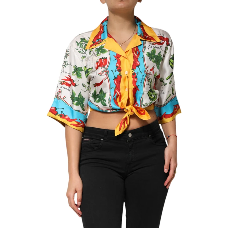 Dolce & Gabbana Multicolor Chili Silk Cropped Blouse Top - Women