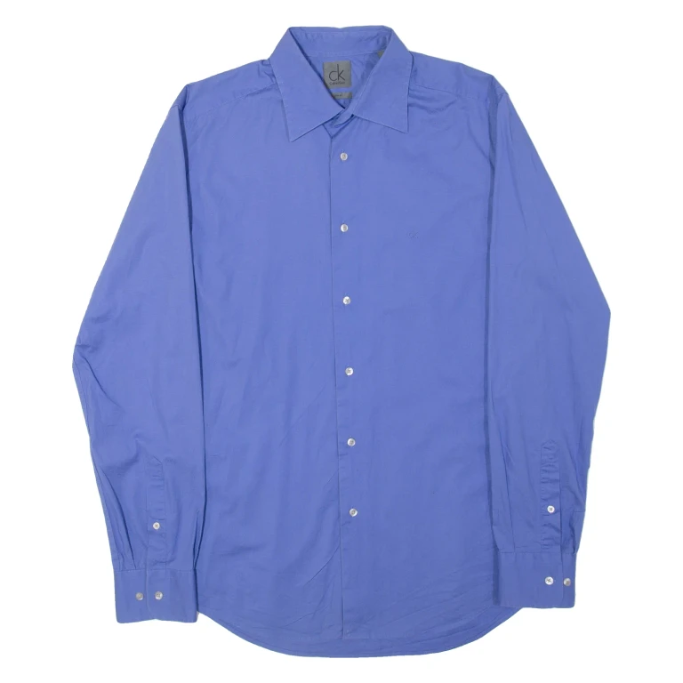 CALVIN KLEIN Slim Fit Mens Plain Shirt Blue Long Sleeve L