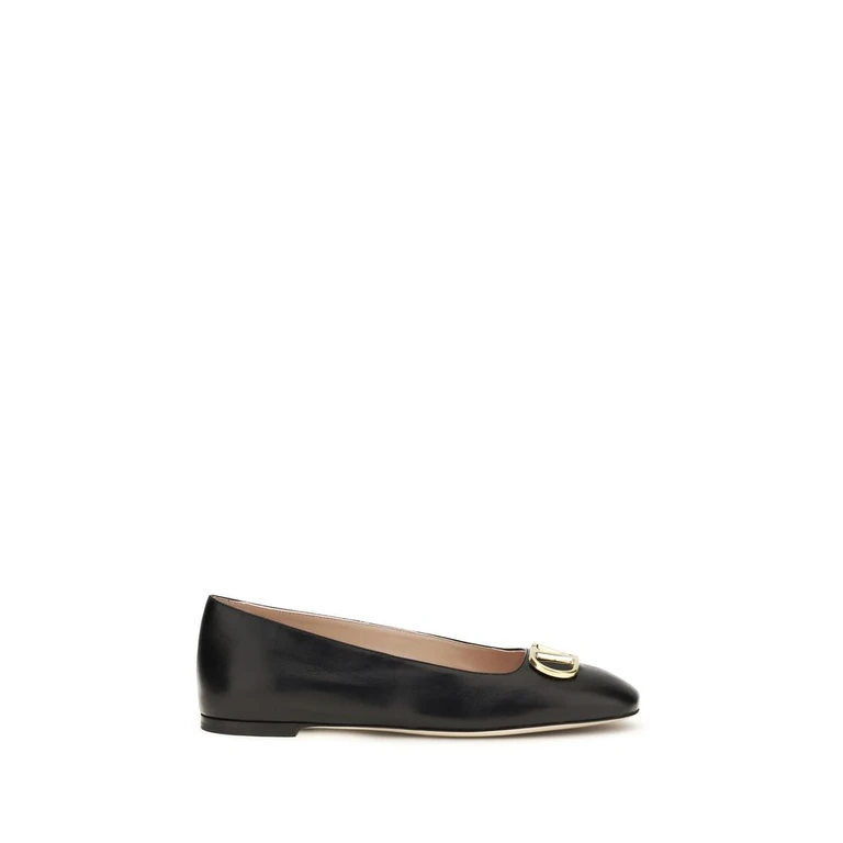 Valentino Garavani Black Calf Leather Bos Taurus Ballet Flats - Women
