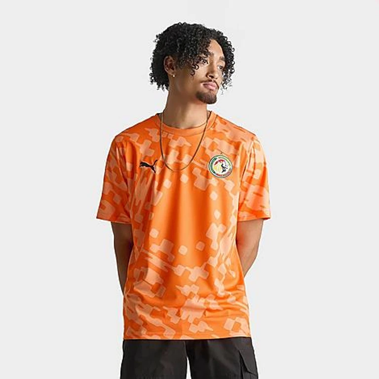 Men's Puma x Salehe Bembury Senegal Short-Sleeve Goalkeeper Soccer Jersey in Vermillion/Orange Glo Size: Small