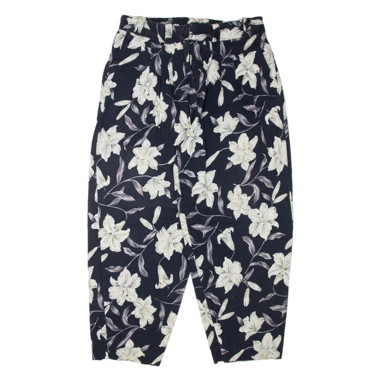 Floral Womens Trousers Blue Regular Tapered W34 L27
