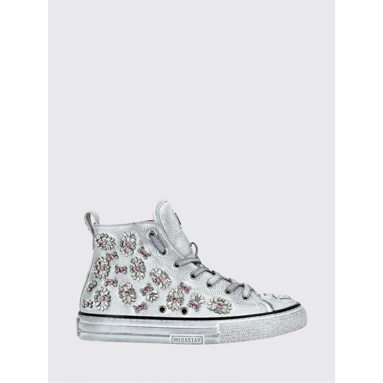 Grained Leather High-Top Sneakers with Rhinestones and Hexagon Logo (FAASWSC2177PLE010N01)