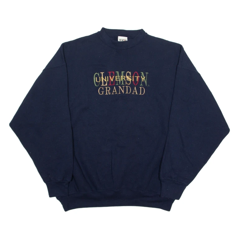 NU SPORT Clemson University Grandad Mens Sweatshirt Blue Crew Neck USA XL