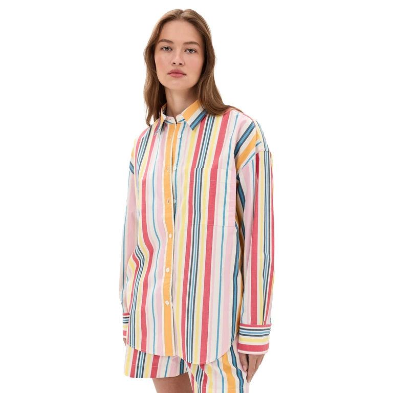 Faherty Coastal Poplin Relaxed Button Down Shirt Sunset Parade XS