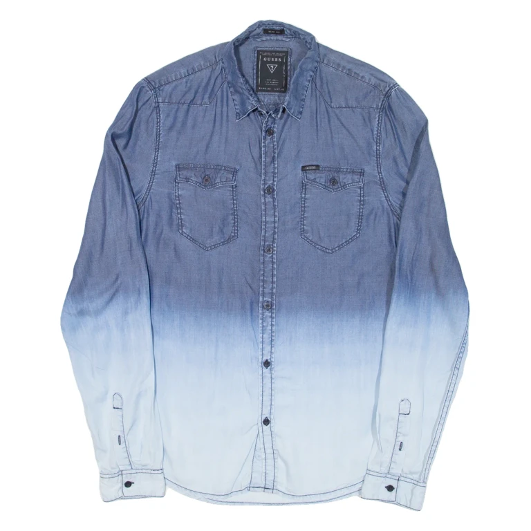 GUESS Mens Plain Shirt Blue Long Sleeve S