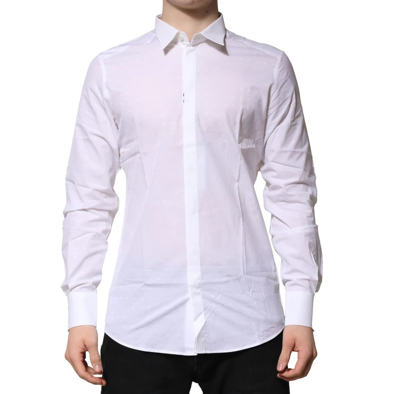 Dolce & Gabbana White Cotton Gold Long Sleeves Formal Shirt - Men