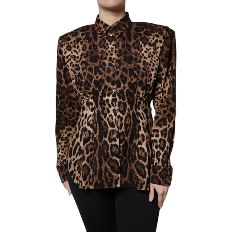 Dolce & Gabbana Brown Leopard Silk Button Down Coat Jacket Elastane Polyester Clothing - Women