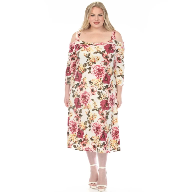 Women's Plus Size Cold Shoulder 3/4 Sleeve Dress