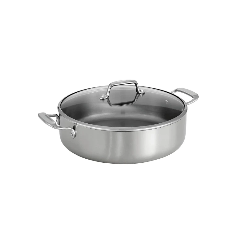 Tri-Ply Clad Stainless Steel 6-Quart Braiser Pan with Glass Lid, Induction-Ready, Dishwasher-Safe, NSF-Certified