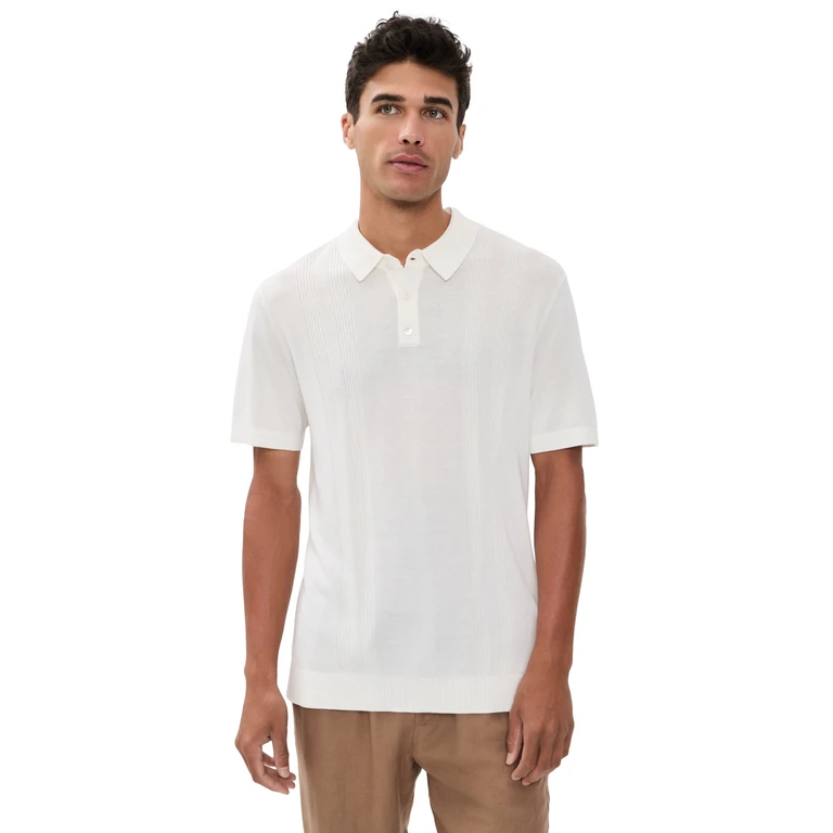 Onia Silk Blend Ribbed Knit Polo Lagoon XL