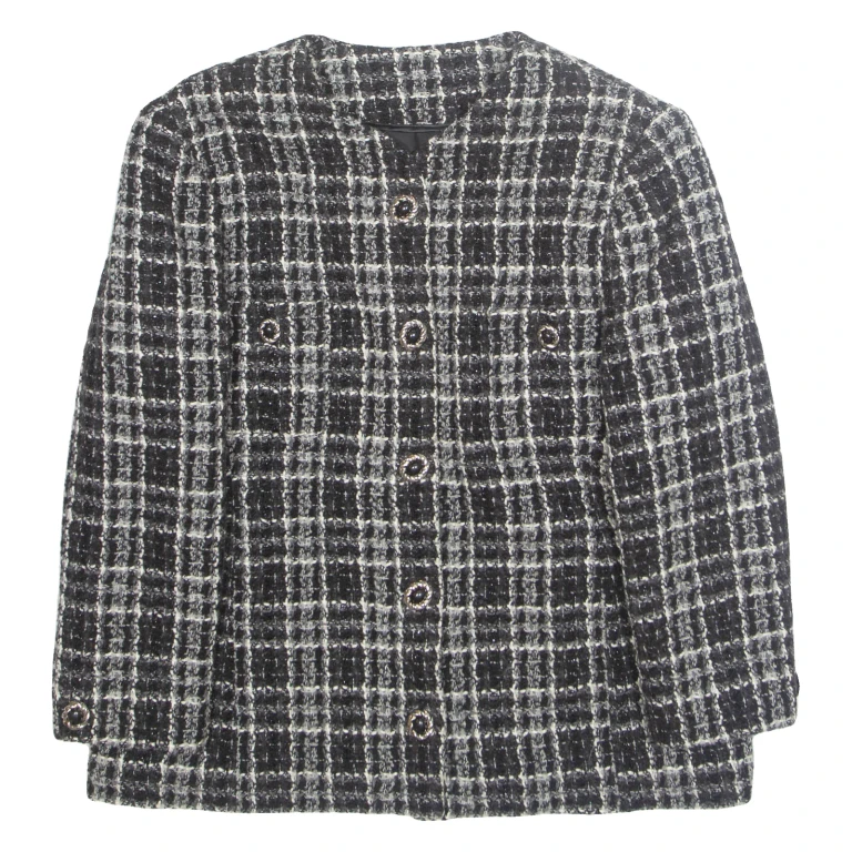 Womens Blazer Jacket White Wool Plaid M