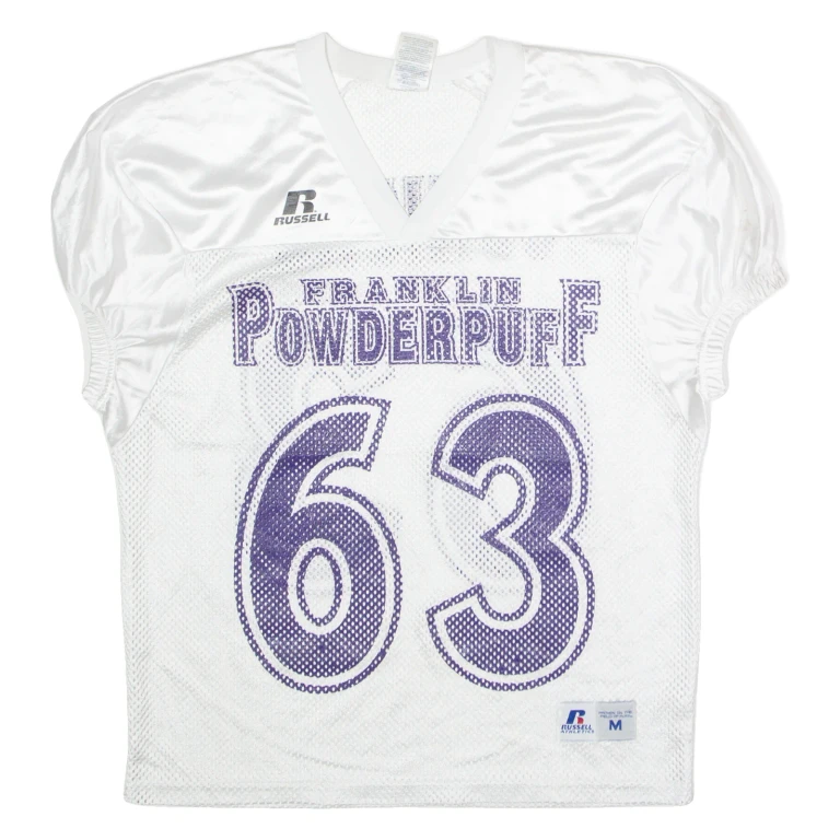 RUSSELL ATHLETIC Franklin Powderpuff Juniors #63 Cropped Mens Jersey White USA Nylon M