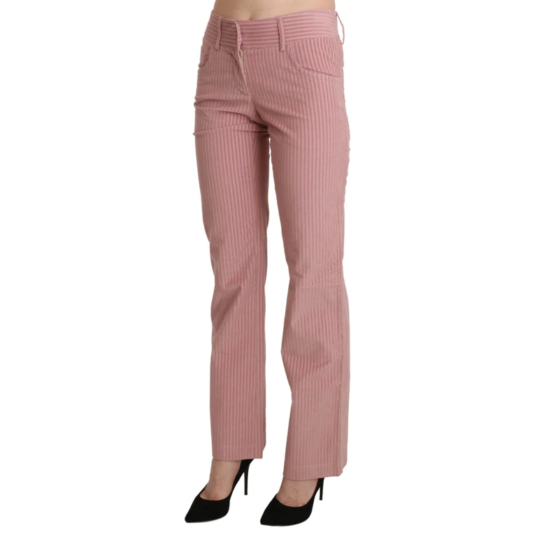 Pink Mid Waist Straight Trouser Cotton Pants Lycra - Women