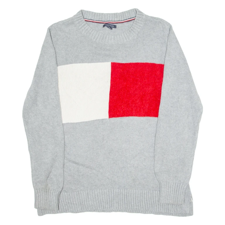 TOMMY HILFIGER Womens Jumper Grey Tight Knit L