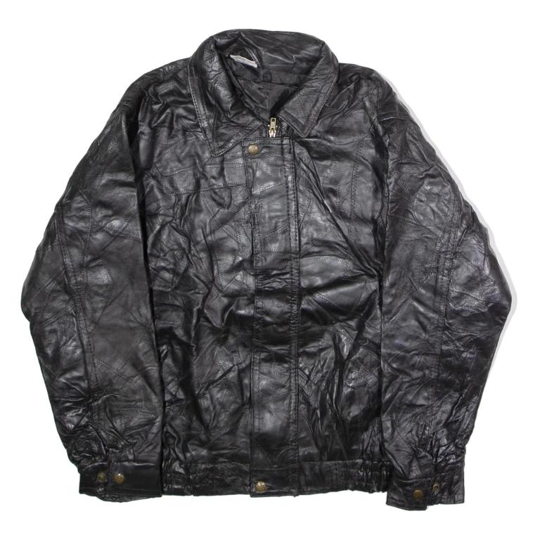 Mens Jacket Black Leather 90s Patchwork L