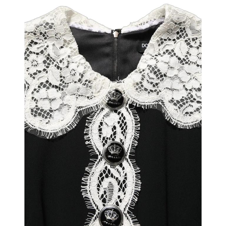 Black Lace Detailing Long Sleeves Midi Dress - Women
