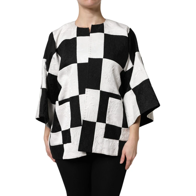 White Black Patchwork Jacquard Blazer Jacket And Clothing - Women