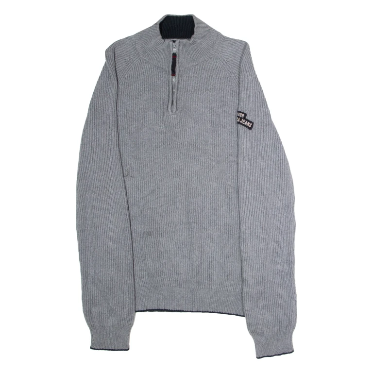 NAUTICA Mens Jumper Grey 1/4 Zip Chunky Knit XL