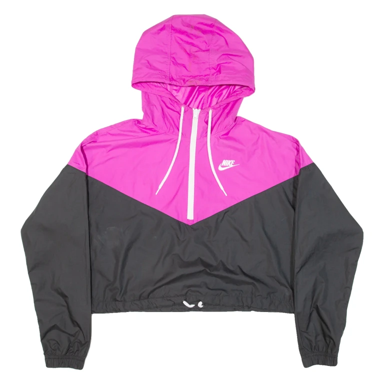 NIKE Cropped Womens Pullover Jacket Black Hooded M