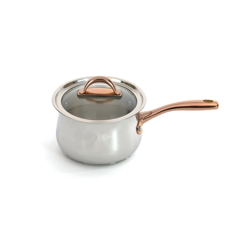 Ouro Gold 18/10 Stainless Steel 6.25" Saucepan with Glass Lid 2.5qt.