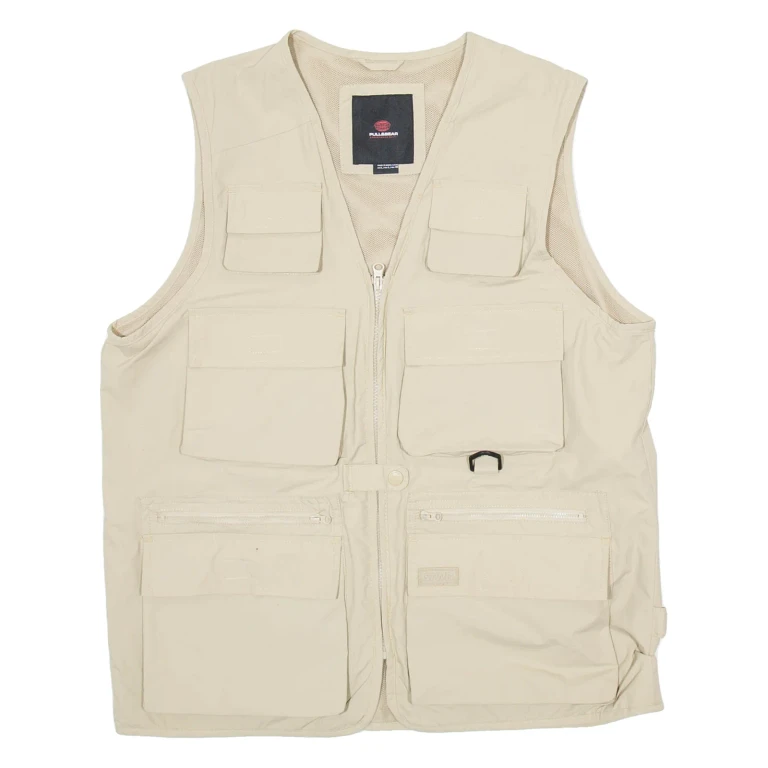 PULL&BEAR Mens Chore Gilet Beige Nylon L