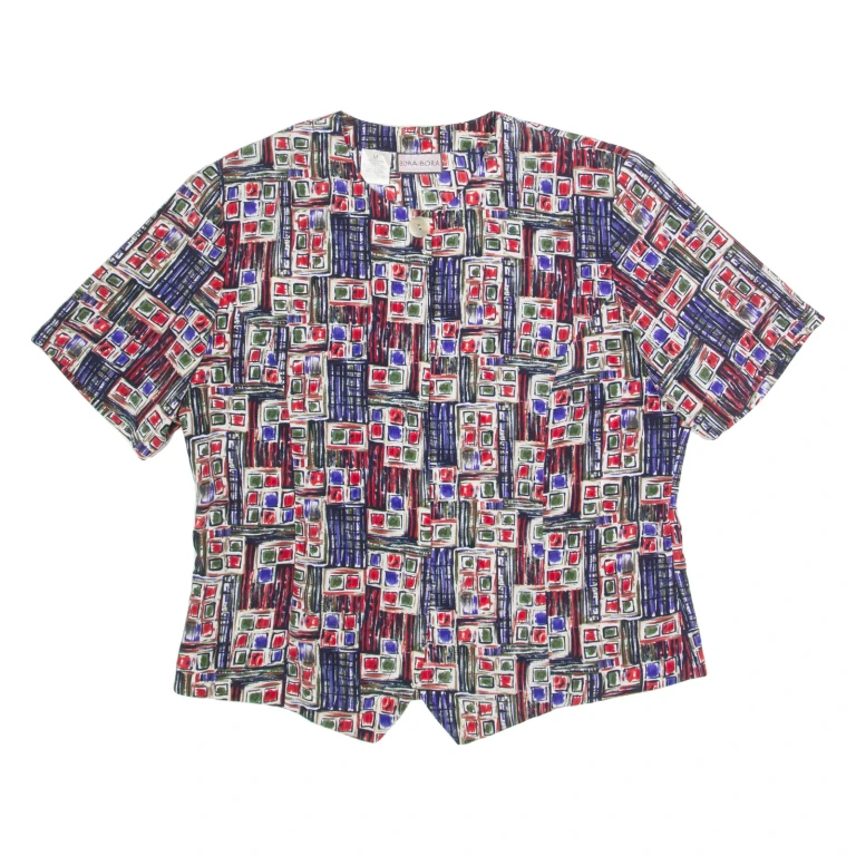 BORA BORA Womens Printed Shirt Blue 90s Crazy Pattern M