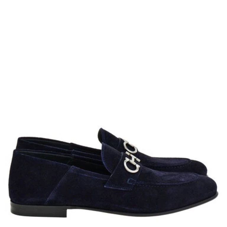 Gancini Ornament Suede Mocassins, Size 9 E (023575 768875)