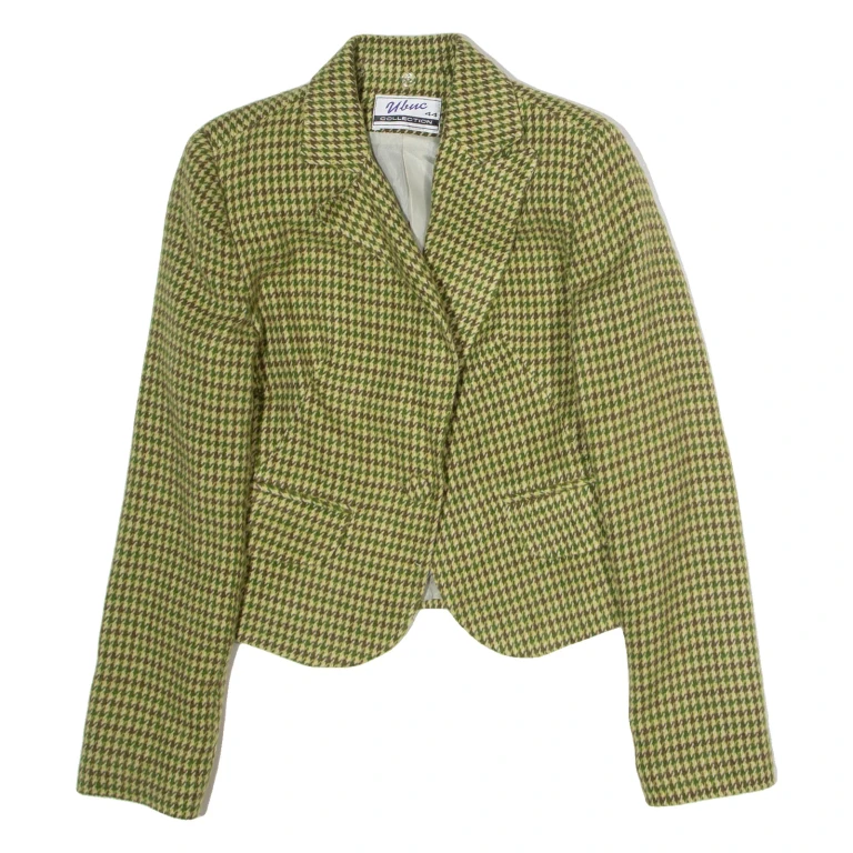 UBUC COLLECTION Womens Blazer Jacket Green Flannel 90s Houndstooth XXS