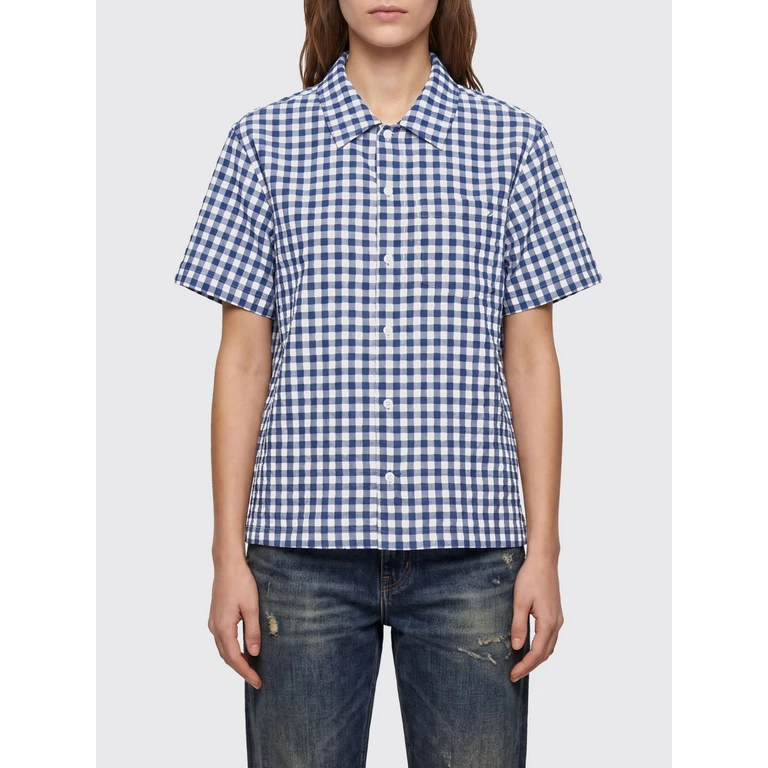 Check Pattern Slim Fit Shirt in Cotton Blend with Short Sleeves (UDSH6B133N2NAVICHECK)