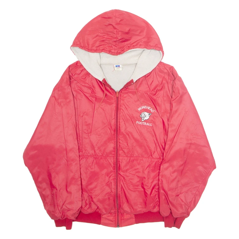RUSSELL ATHLETIC Morehead Football Mens Rain Jacket Red Nylon USA Hooded L